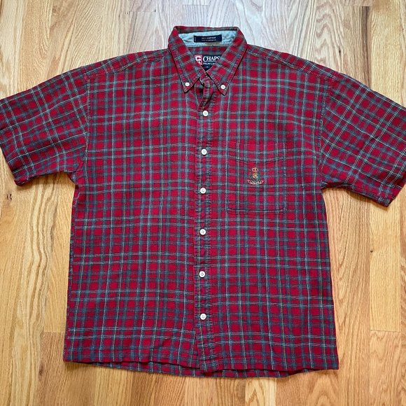Chaps Other - Chaps by Ralph Lauren Men's Button Down Short Sleeve Shirt Red Plaid Size Med